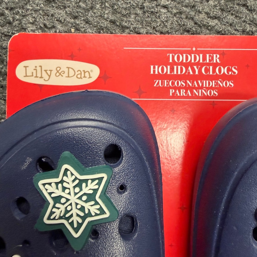 Lily & Dan Toddler Holiday Clogs Navy Blue Faux Fur Lined Christmas Shoes 11/12 - Picture 4 of 6